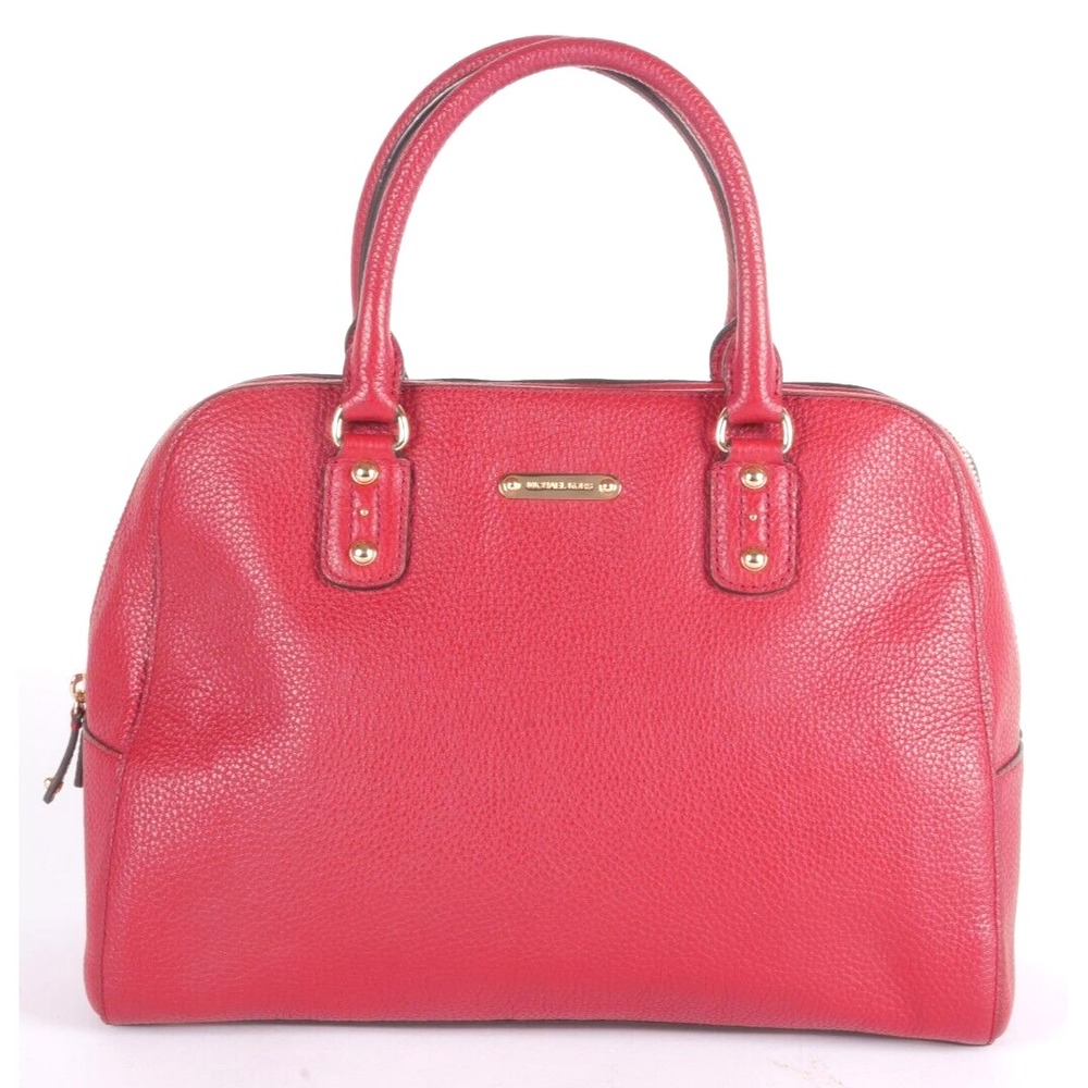 Michael Kors Large Domed Doctor Bowling Satchel Bag True Red Pebbled Leather